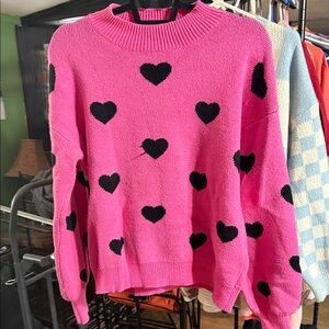 Pink Heart Pattern Sweater